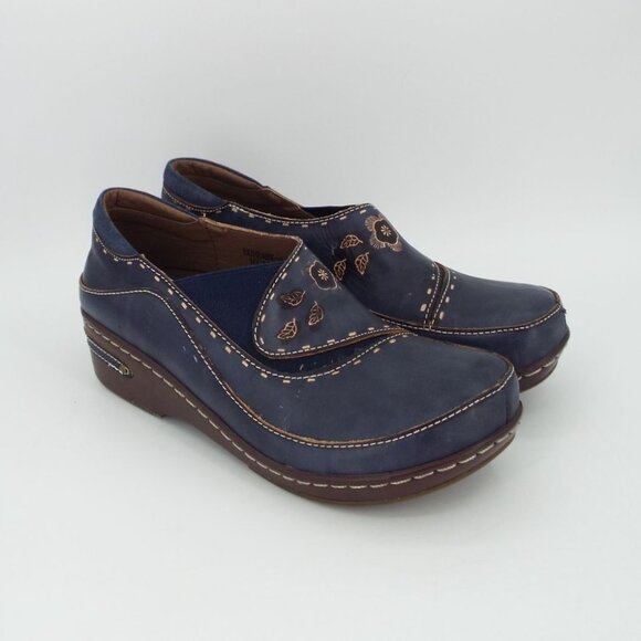 Spring Step L'Artiste Burbank Blue Floral Leather Clogs Size 40 - Picture 1 of 10